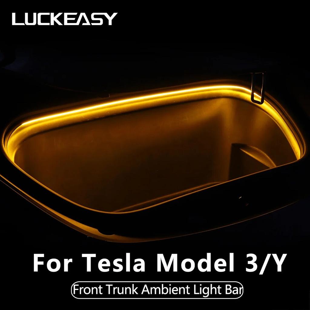 LUCKEASY For Tesla Model 3 Y Car Modification Accessories 12V Front Spare Box Atmosphere Light Silicone Tube LED Lighting Bar