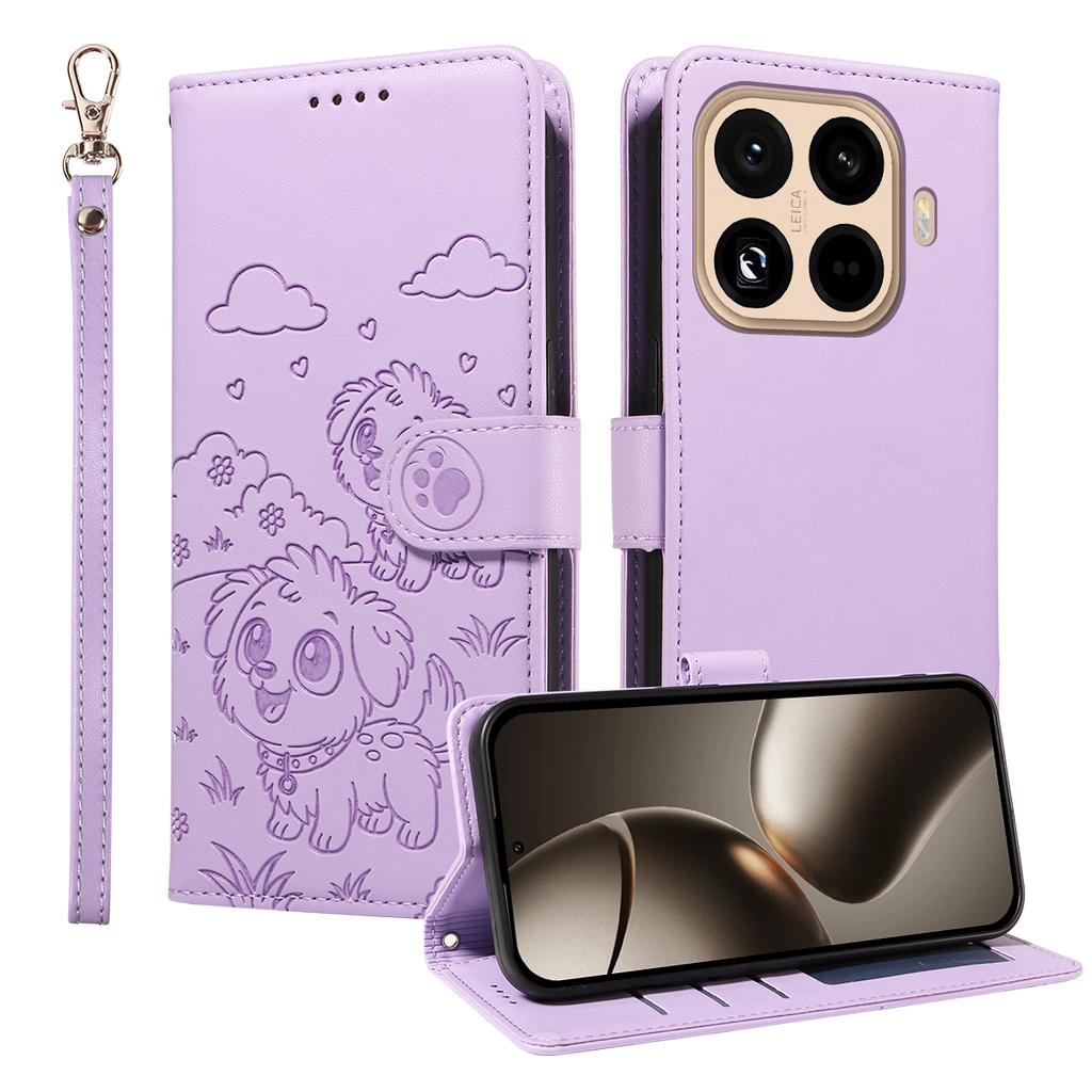 Чехол для Xiaomi 15T Pro с блокировкой RFID, с тисненым узором собаки, из ПУ кожи, чехол для телефона с ремешком на запястье