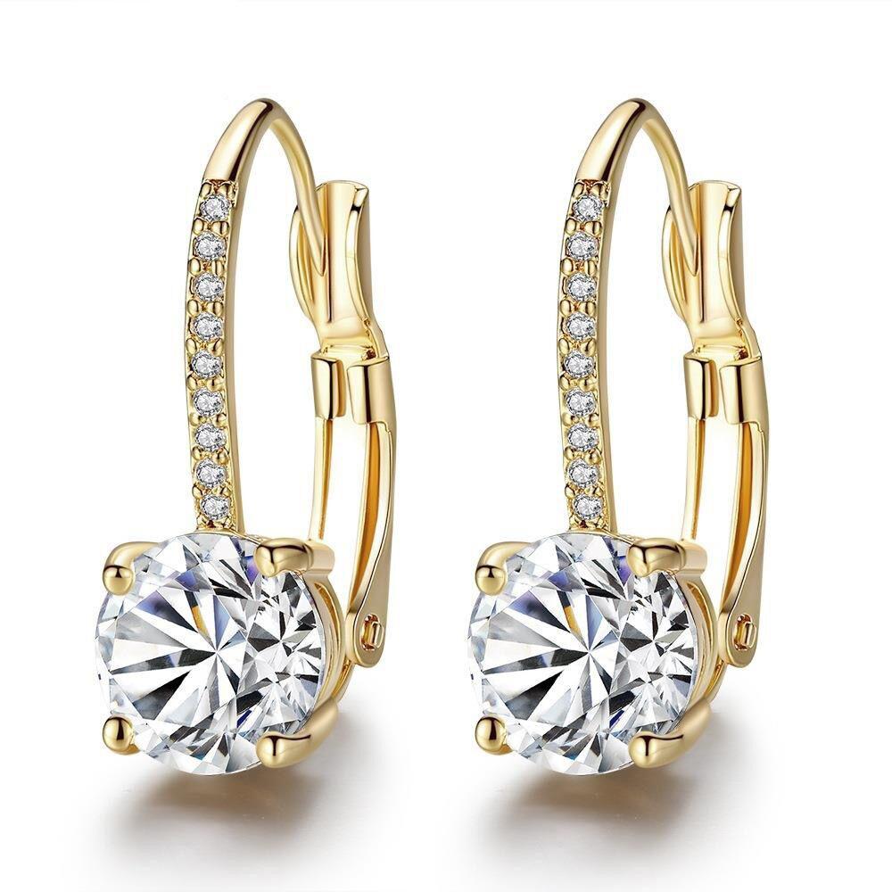 Luxury Shine Stamp 925 Sterling Silver Post Gold Plated Earrings Inlaid Boutique White Zircon Women Hook Drop Earrings Gift