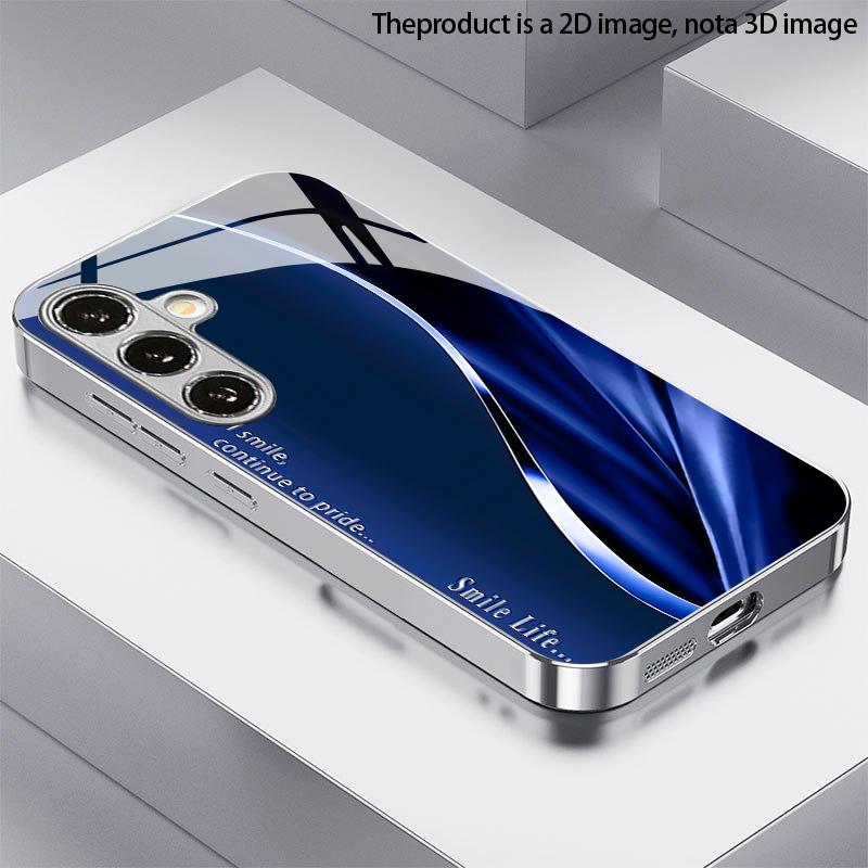 2D Чехол для телефона с синим шелковым узором для Samsung Galaxy S26/S25/S24/S23/S22/S21/S20/A56 Глянцевая гальванизированная стеклянная защитная крышка