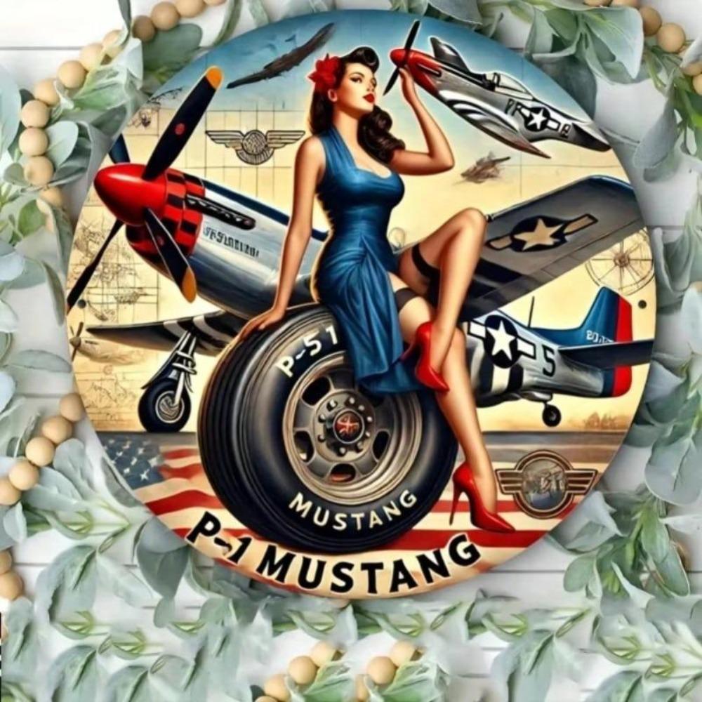 Винтажная металлическая жестяная табличка с изображением самолета P-51 Mustang, настенный декор для мужской комнаты, гаража