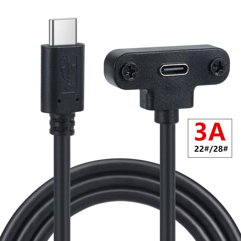 1pc USB Type C Male to Female 90° Angle Panel Mount Screw Connector Data Power Charger Cable for Laptop Tablet Mobile Phone