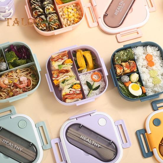 1 Set Bento Case Large Capacity Storing Easy To Clean Useful School Students 3 Grids Lunch Case with Cutlery Household Supplies