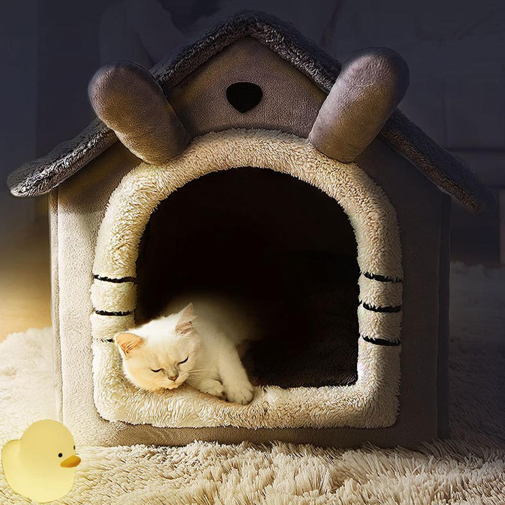 Cute Plush Pets House PP Cotton Soft Puppy House Half-Closed Puppy Sleeping Nest Foldable Home Puppy Pet Accessories