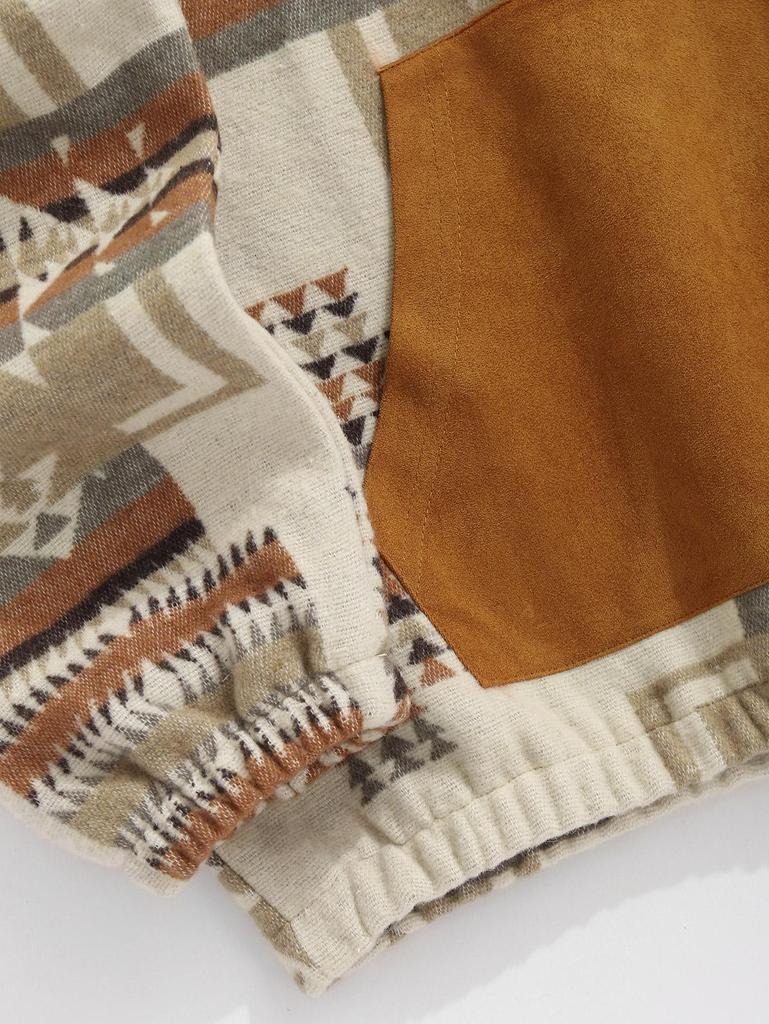 ZAFUL Мужская толстовка с капюшоном с цветными блоками, этническим геометрическим принтом, карманом-кенгуру на молнии на четверть часа