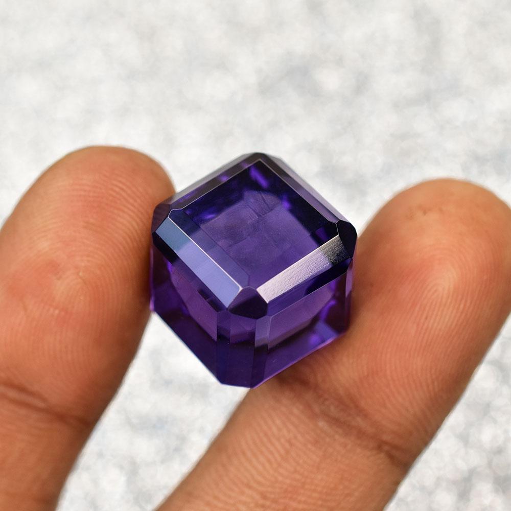 15MM Natural Purple Amethyst Cube Cut 34.2 Ct Certified Flawless Loose Gemstone