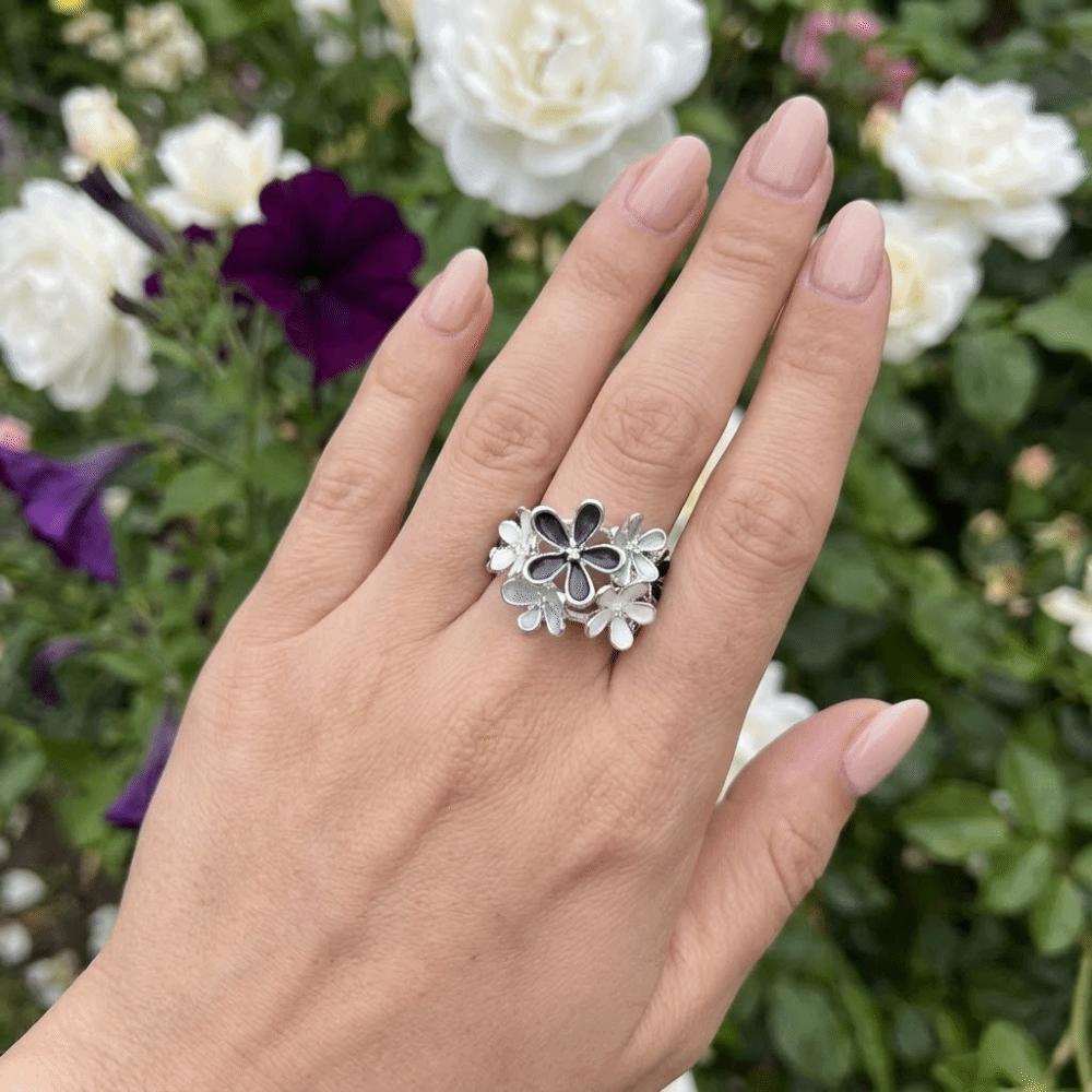 Petal Flower Ring Painting Oil Opening Ring Vintage Stretch Ring Party