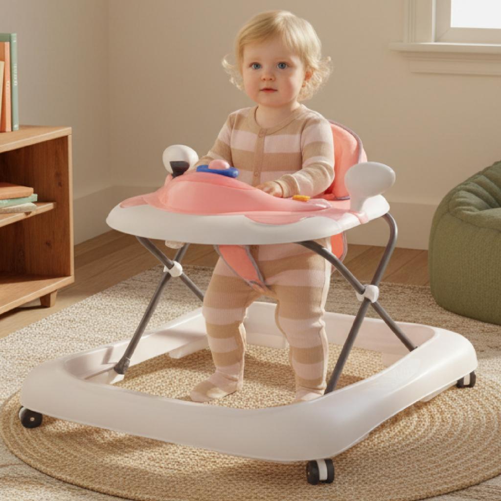 Sun Baby Interactive Baby Walker with Activity Center Pink and Gray