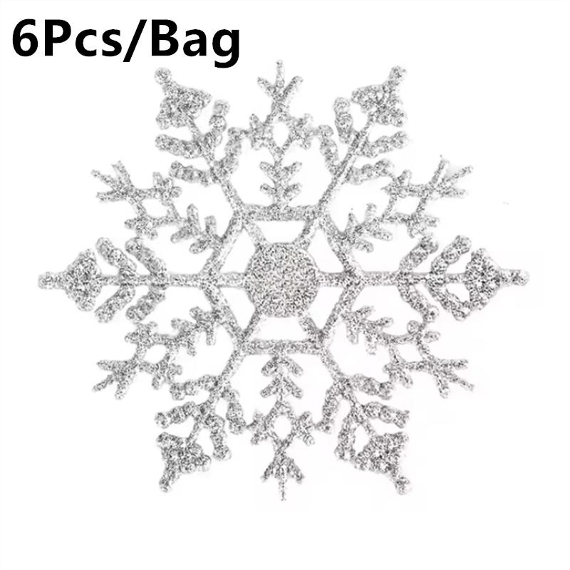 Украшения Рождественские снежинки 6 шт. Украшения Рождественская елка Серебряный блестящий кулон Искусственная пластиковая поддельная снежинка бусина