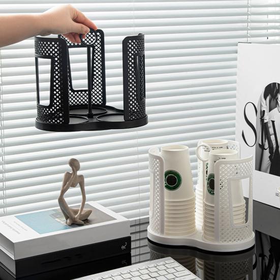 Держатель для бумажных стаканчиков, вращающийся поднос, диспенсер для хранения стаканчиков с 3 отделениями, пластиковый органайзер для кофейных стаканчиков для столешниц, кухонный кофе