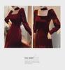 Elegant French Hepburn-Style Red Velvet Dress - Luxury, High-End Design