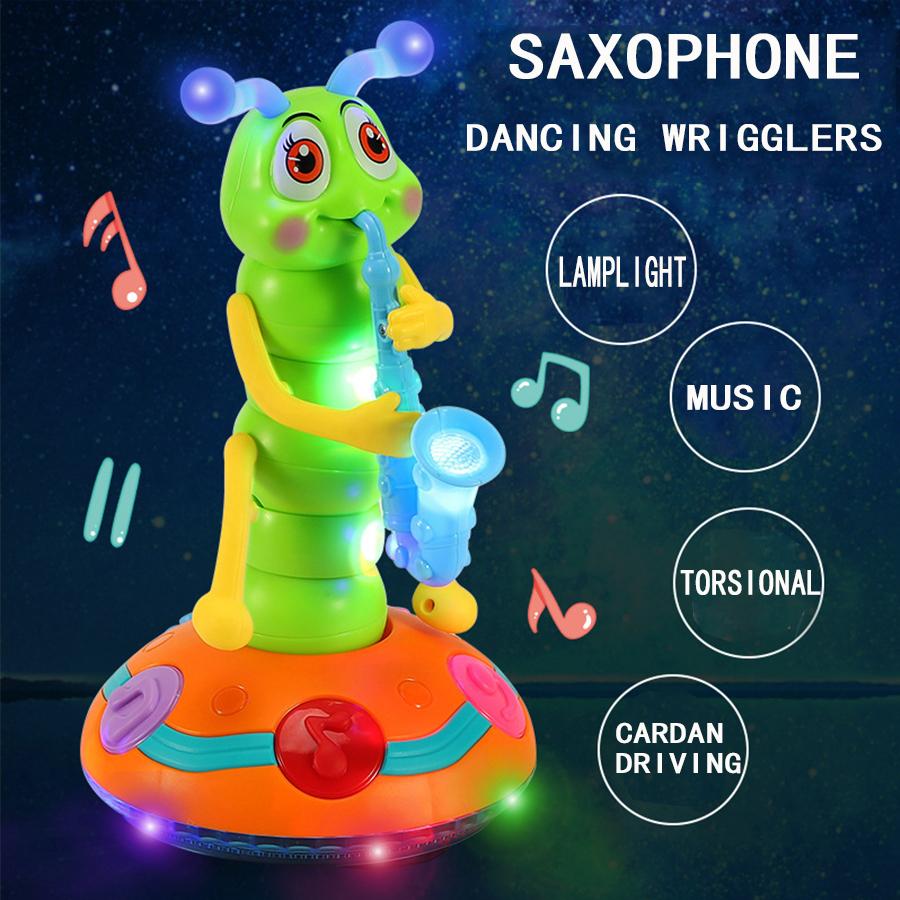 1pcs Children's Electric Caterpillar Saxophone Toys,Dancing Saxophone Caterpillar,LED Light Caterpillar Saxophone Toy Wriggle Ca