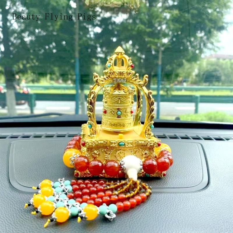 Creative Solar Alloy Car Accessories Prayer Wheel Automatically Rotates Car Interior Decoration Feng Shui  Buddhism