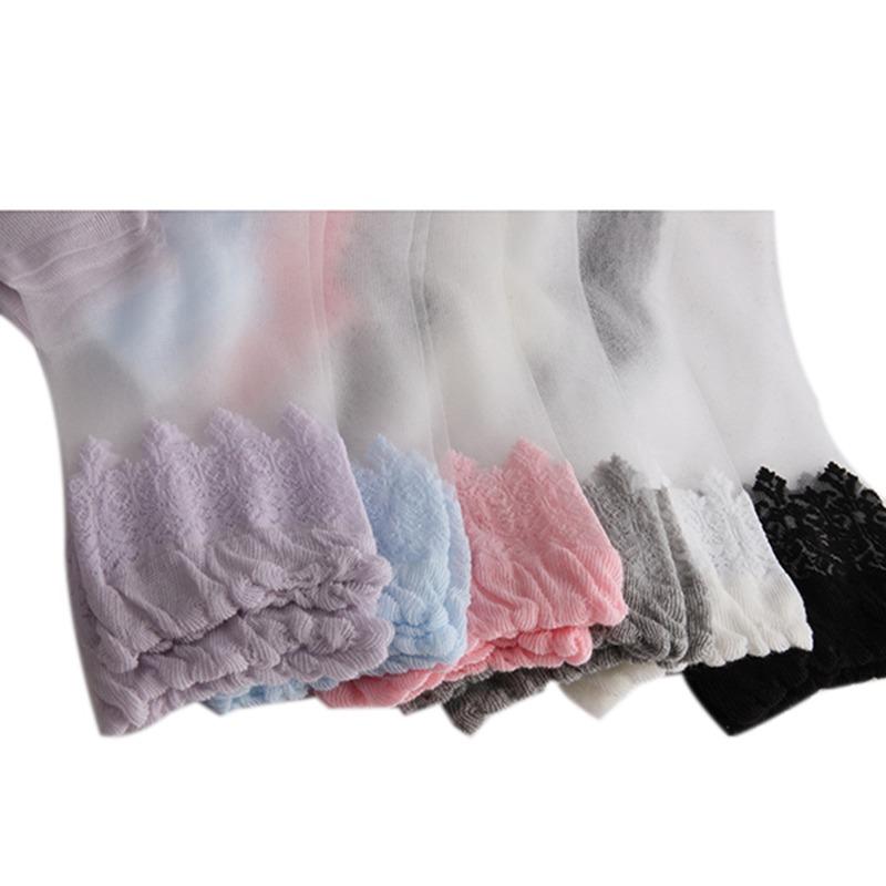 Women Sheer Crystal Lace Socks Transparent Ankle Socks with Ruffle Trim Stackable Fashion Footwear for Daily Wear