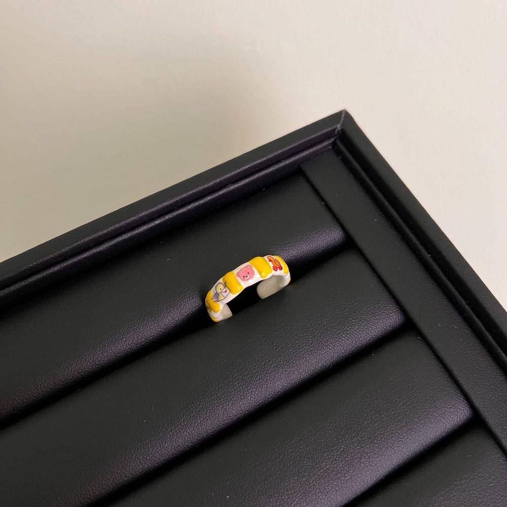 Open Ring Painting Ring Dripping Oil Irregular Enamel Ring Vintage Cartoon Bear Ring  Friend
