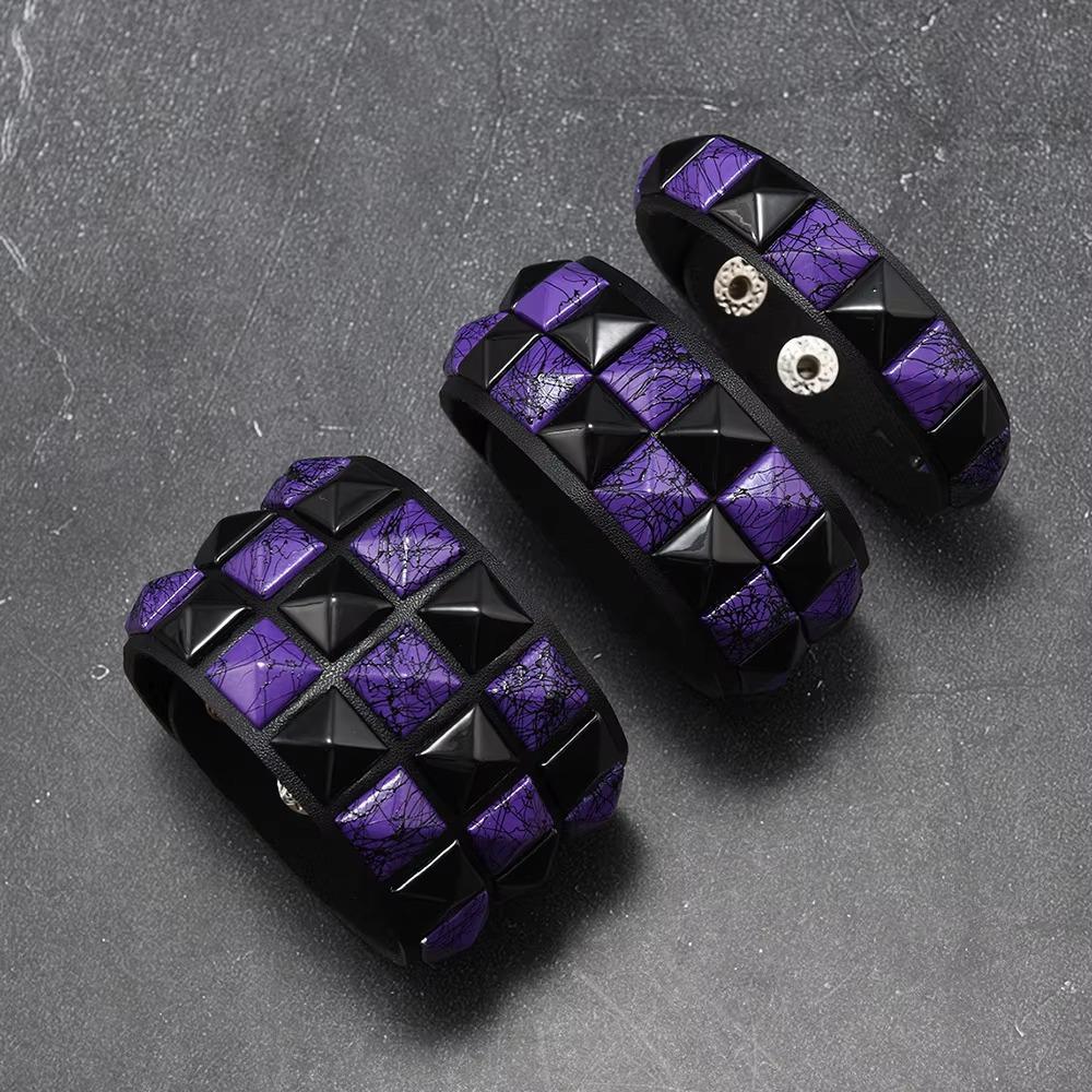 Vintage Big Wide Bracelet Contrasting Gothic Punk Bracelet Rivets Leather Wristband  Male Female