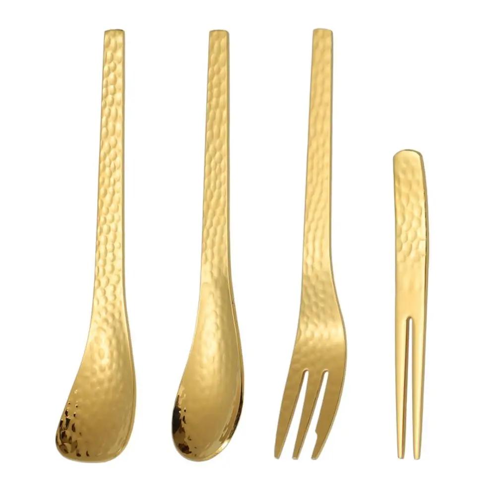 Tableware Teaspoon Creative 304 Stainless Steel Japanese Style Fruit Fork Hammer Pattern Design Stirring Spoon
