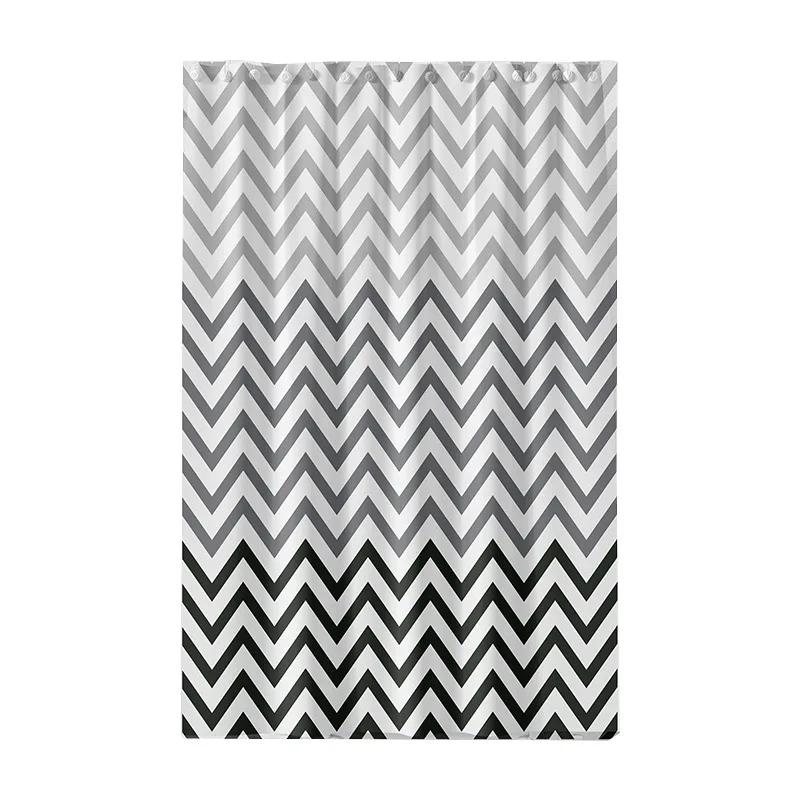 Шторка для душа Черно-белая Волнистая линия Ванная комната Водонепроницаемая Ткань ПЭВА Ванна Разделение сухого и влажного С крючками 180 см