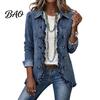 Office Wear Jackets Women Bohemia Floral Jacket, Turndown Collar Ruffled Open Front Coat, Ladies Lightweight Outerwear Slim Fit Casual Long