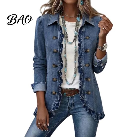 Office Wear Jackets Women Bohemia Floral Jacket, Turndown Collar Ruffled Open Front Coat, Ladies Lightweight Outerwear Slim Fit Casual Long