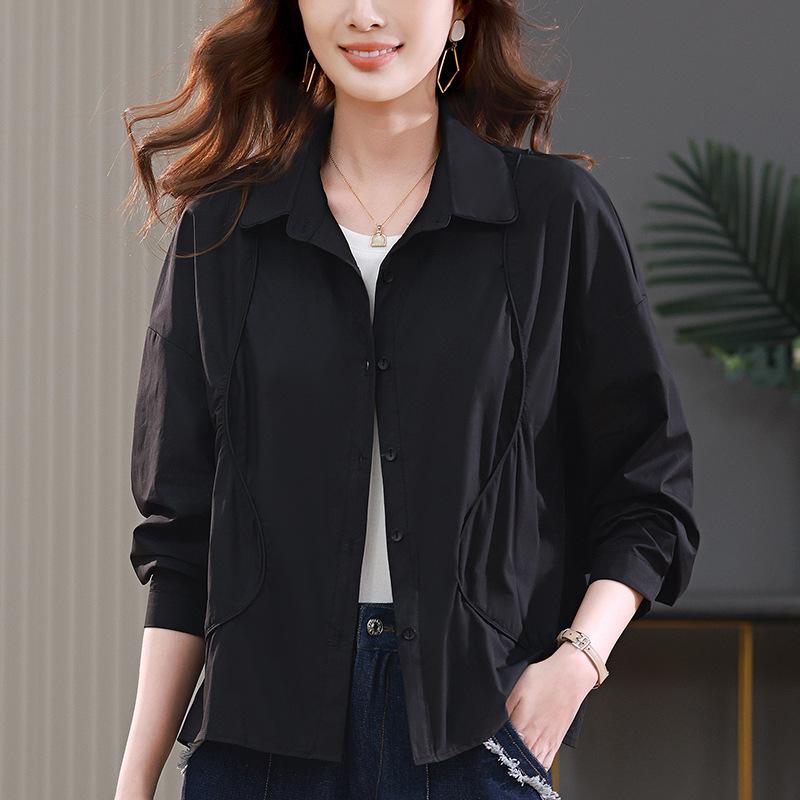 Женская рубашка с длинным рукавом из чистого хлопка - Популярная блузка осень/весна 2024