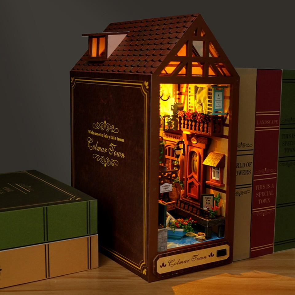 Набор для создания диорамы для книжной полки своими руками, 3D деревянный пазл, декор для книжной полки, миниатюрный домик со светодиодной подсветкой