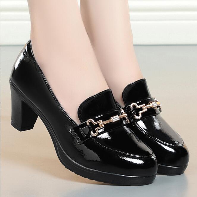 Fashion Thick Heel Deep Mouth Pumps Women Shoes 2025 Black High Heels Shoes Ladies Leather Shoe Office