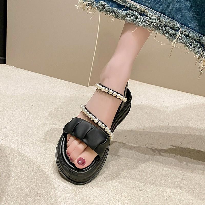 2024 Summer New Platform Pearl Women's Roman Shoes Fashion Versatile Hollow Women's Sandals Fashion Beach Shoes
