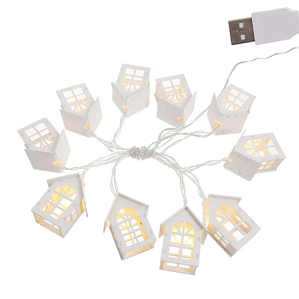 Warm White Wooden House Light Strings Waterproof Wood House LED String Window Display