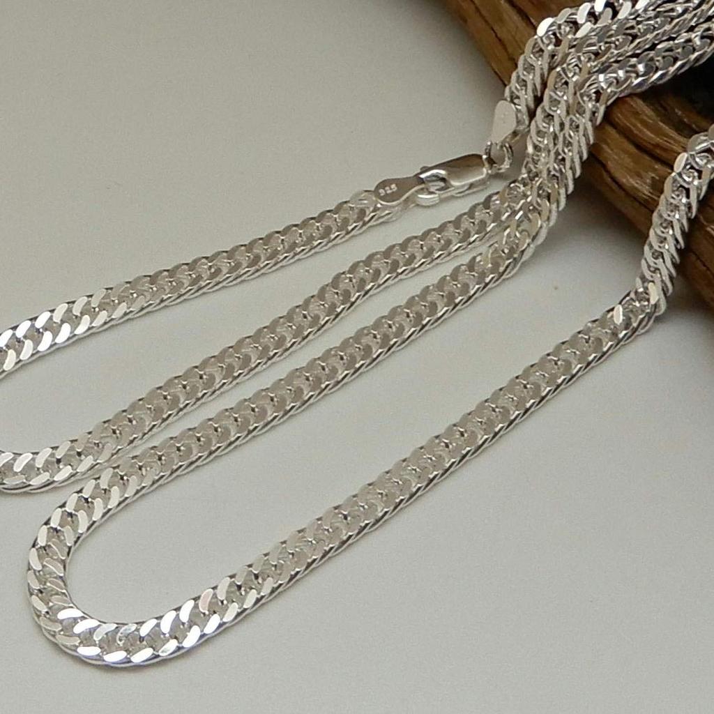 Стерлинговое Серебро 925 Кубинская Цепь Толстая Двойная Кубинская Серебряная Толстая Цепь Толстая Кубинская Звеньевая Цепь Серебряная Кубинская Цепь [100-балльный рынок] Ожерелье, Мужское
