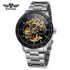Fashion Winner Top Brand Vintage Black Steel Stainless Dial Men Mechanical Skeleton Sport Army Watch Wristwatches Gift Business