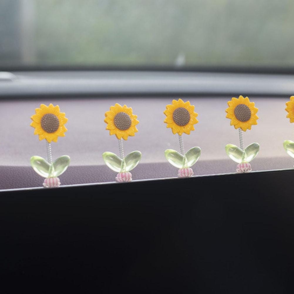 Shaking Head Sunflower Car Decoration Adhesive Yellow Flower Doll Gift Car Decoration Toy Ornament Figurine S7N9