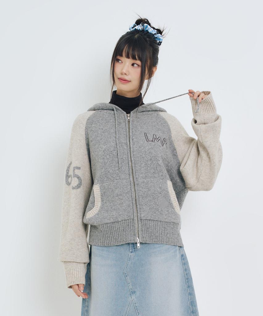 LMR Drawing Graphic Knit Zip-Up Hoodie Grey