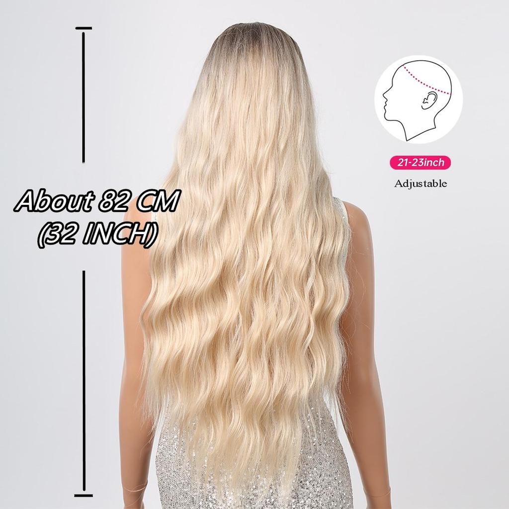 ALAN EATON Блондинка Длинные свободные волнистые синтетические парики с челкой для женщин Ombre Темные корни Натуральный парик Блондинка Повседневный парик из волос