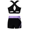 Girls Sleeveless U Neck U Neck Crop Top Cross Back Straps Low Waist Elastic Side Striped Shorts Workout Set