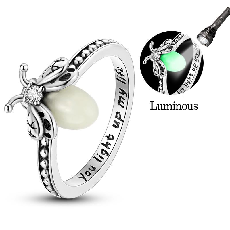 New Original 925 Sterling Silver Luminous Glowing Firefly Ring For Women Fit Wedding Party Jewelry Gift