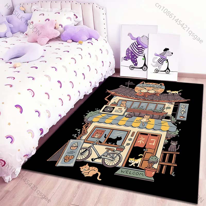 Cute Japanese Cat House Print Carpet for Living Room Bedroom Sofa Home Decoration Non-slip Floor Mat Modern Rugs Luxury Gifts