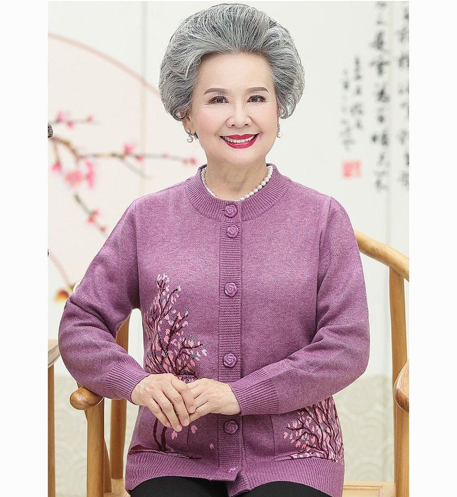 Весенне-осенний женский модный свитер на пуговицах с ботаническим принтом и вышивкой для людей среднего и старшего возраста