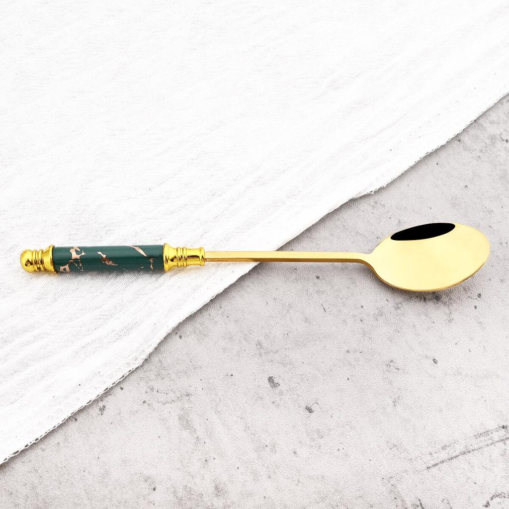 Креативная керамическая ручка, кухонные аксессуары, набор обеденных ложек с имитацией мрамора, ложка из нержавеющей стали, посуда