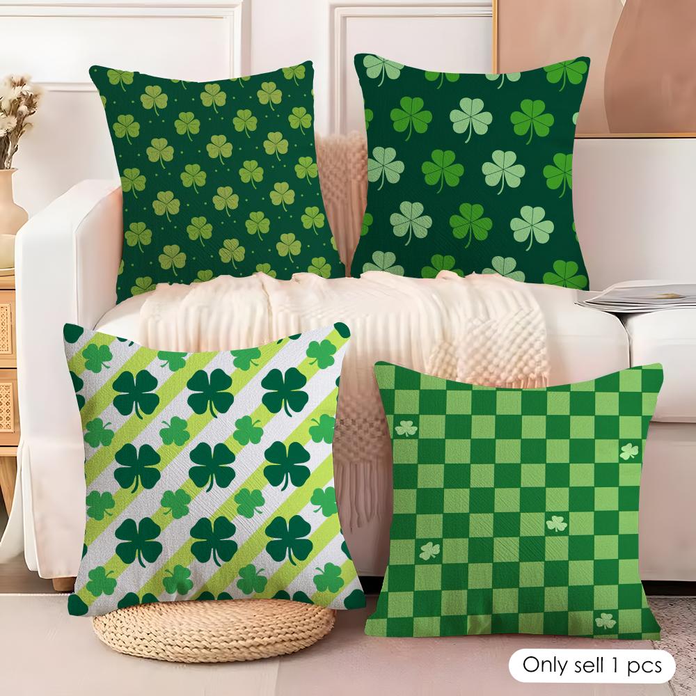 St Patricks Day Gift Cushion Cover Natural Linen Organic Fabric DoubleSided Printing Couch Pillow Covers Home Decor