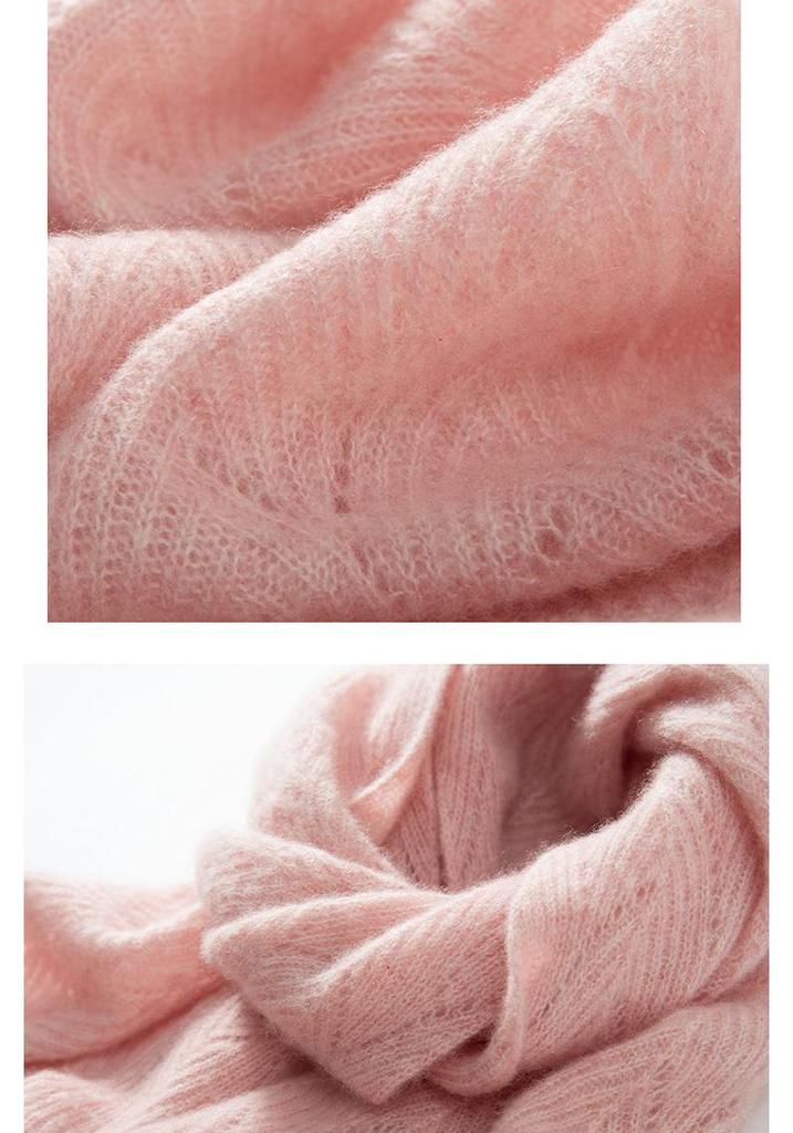 Korean Style Women's 100% Cashmere Hollow Crochet Knit Scarf Shawl - Warm, Versatile Autumn Winter Accessory