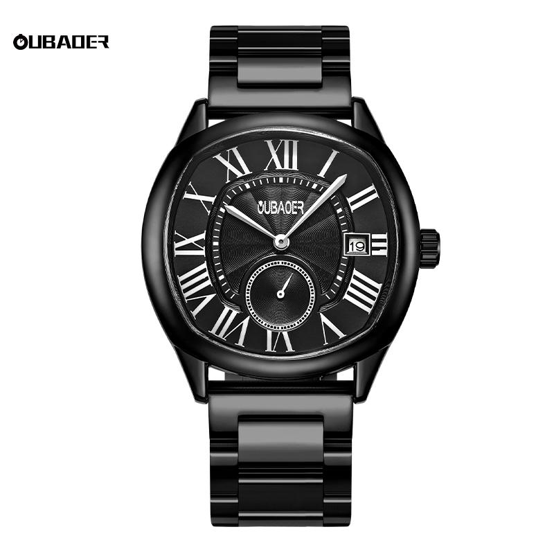 OUBAOER Top Brand Man Wristwatch Luxury Business Waterproof Square Watch for Men Roman Scale Quartz Clock Leather Men's Watches