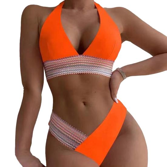 2Pcs/Set Women Summer Bikini Set Halter Backless Bra High Waist Swimming Trunks