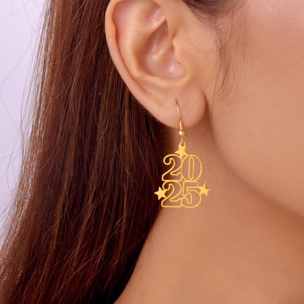 2 пары висячих серег номер 2025 из нержавеющей стали, модная бижутерия, креативные серьги в виде фигуры