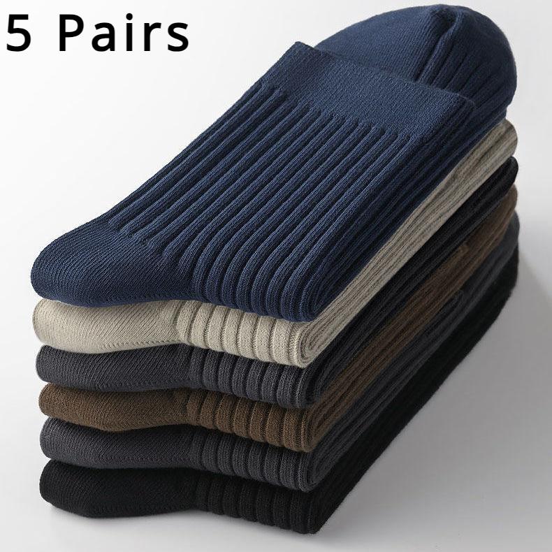 5 Pairs/Lot Men's Vertical Striped Cotton Socks Mid-calf Breathable Socks Business Sports Socks