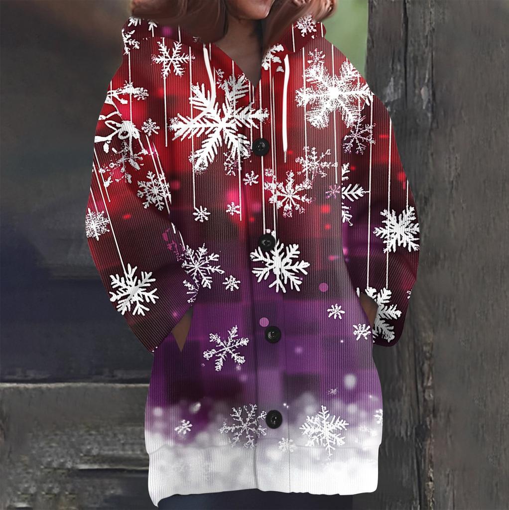 Свитшоты для женщин Вязаный свитер с длинным рукавом Принт Вязаный худи с пуговицами Кардиган Пальто