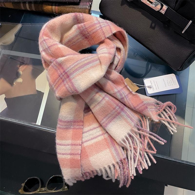 100% Wool Women Winter Scarf Plaid Long Warm Cashmere Scarves Hijab Lady Shawl Wrap Pashmina Bandana Head Scarves Poncho Stoles