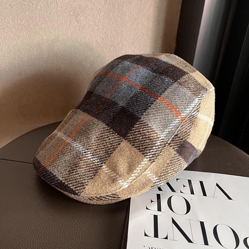 Fashion Autumn Retro Checkered Pattern Women Casual Beret For Outdoor Use