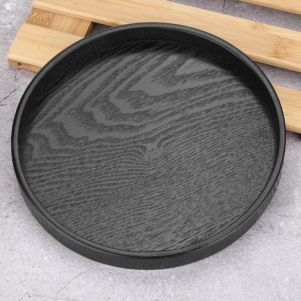 Round Shape Solid Wood Tray Black Color Tea Serving Tray Platter Wood Serving Tray Restaurant Use