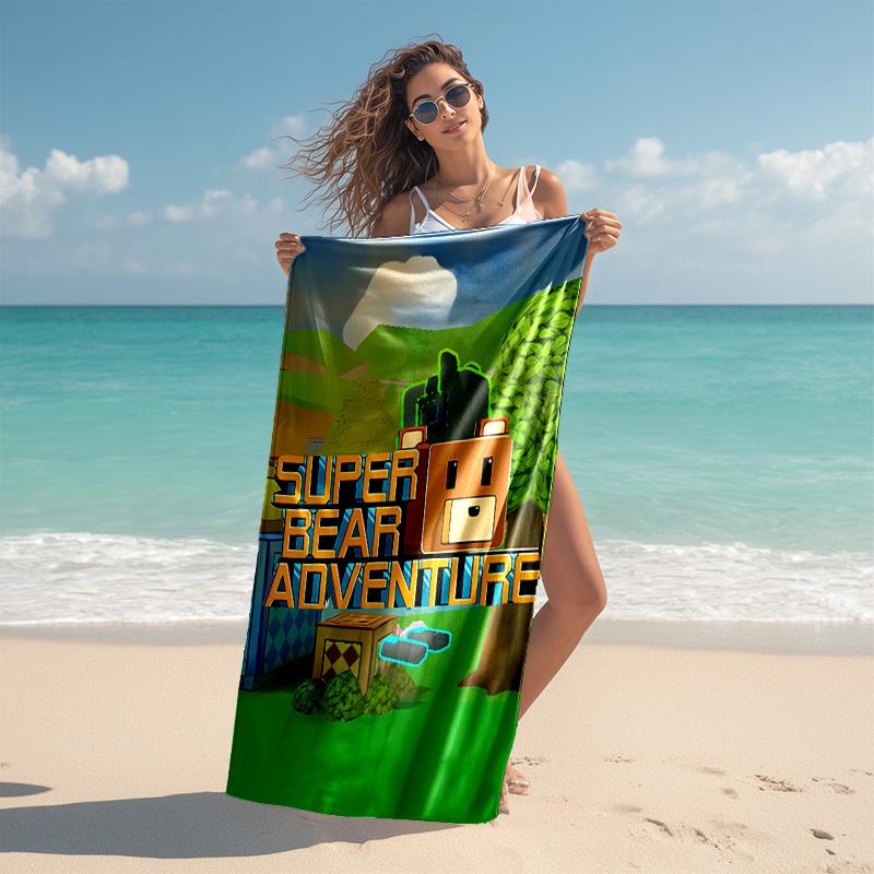 proof beach towel with Game Super Bear Adventure pattern - soft,absorbent,quick-drying,machine washable - perfect for swimming,camping,bathing